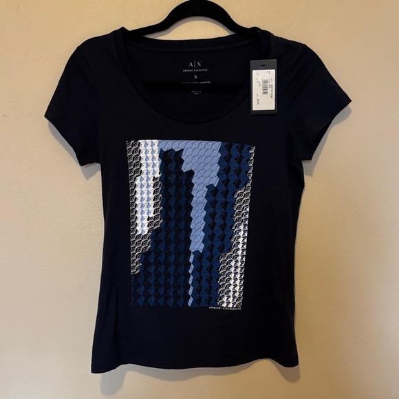 Armani Exchange Tops - Armani Exchange Women's Navy and Blue Graphic Tee